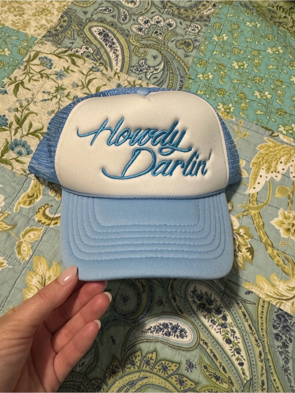 Howdy Darlin’ blue trucker hat
